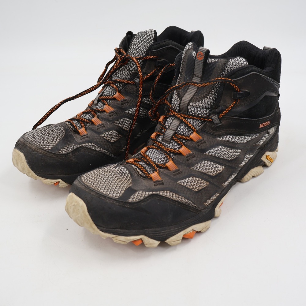 Merrell Moab FST Mid Hiking Boots Mens 12 Black Orange Waterproof J35747 Vibram